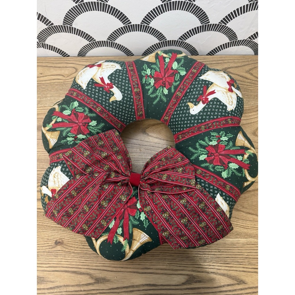 VTG Goose Handmade Stuffed Fabric Christmas Wreath Red Bow Country Holiday Decor